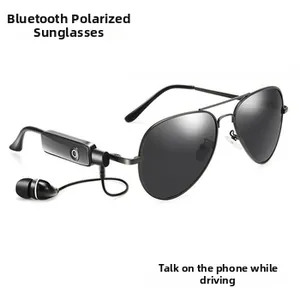 Detail view of Bluetooth polarized sunglasses with pilot frame and integrated earpiece