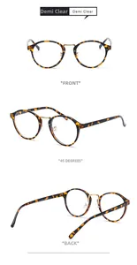 Detailed views of vintage round full-frame sunglasses in Demi Clear tortoiseshell pattern