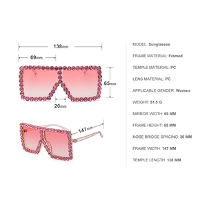 Pink oversized gradient sunglasses with sparkling rhinestones for women fashion