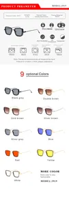 Detailed dimensions of Kabir Singh steampunk square sunglasses with 9 color variations