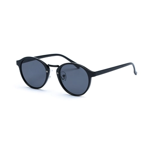 Classic round frame retro sunglasses for women with glossy black finish and dark lenses