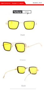 Steampunk square sunglasses with gold metal frame and translucent yellow lenses