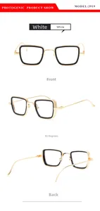 Detailed multi-angle views of Steampunk square metal sunglasses in gold and white finish