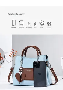 Macro shot of blue textured leather bag showing high capacity storage space for essentials