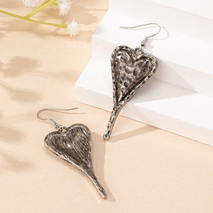 Vintage heart earrings in distressed silver finish with hammered texture and ear hooks