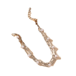 Elegant double-layer silver chain bracelet with white pearls and adjustable extension
