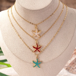 Starfish Pendant Necklace Zinc Alloy Enamel Drip Oil Ocean Beach Style Summer Vacation Elegant Jewelry Women Accessory