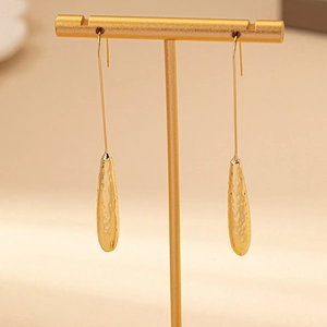 Hammered Texture Alloy Drop Earrings Elegant Gold Water Drop Long Dangle Ear Hooks Fashion Minimalist Jewelry Women