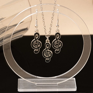 Elegantes Musiknoten Schmuckset mit schwarzem Emaille Anhänger Halskette und Ohrringe