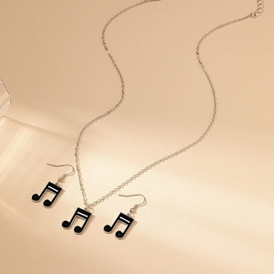 Parure de bijoux élégante avec collier pendentif note de musique et boucles d'oreilles