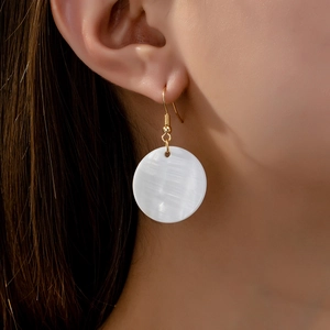 Boucles D'oreilles Pendantes En Coquillage Rond Nacre Blanche Géométrique Minimaliste Crochet Doré Bijoux De Vacances Pour Femmes