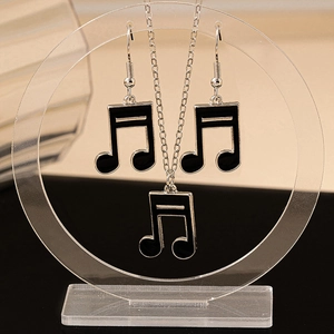 Parure de bijoux note de musique élégante avec collier et boucles d'oreilles noires