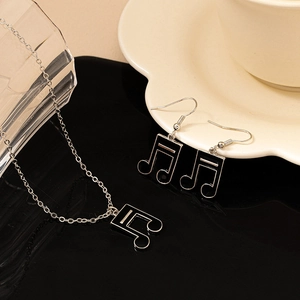 Collier Note De Musique Et Boucles D'oreilles Crochet Alliage De Zinc Émail Pendentif Note De Musique Bijoux Élégants