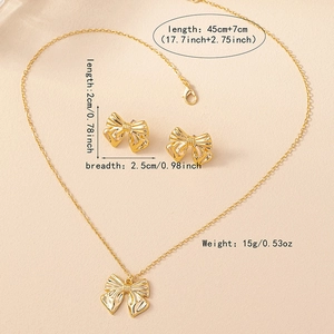 Three-piece golden bow jewelry set including a 45cm necklace and earrings for women