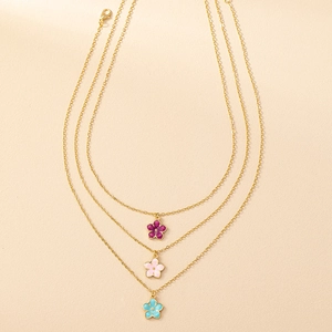 Collier Pendentif Fleur Alliage Émail Cinq Pétales Doux Élégant Bijoux En Huile Goutte Pour Femmes Filles