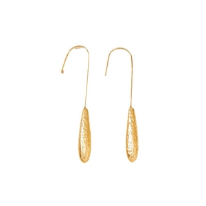 Elegant gold teardrop earrings with hammered texture and minimalist fish hook design