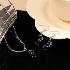 Music Note Necklace And Drop Earrings Zinc Alloy Black Enamel Drip Oil Fashion Jewelry For Women Daily Wear Trendy Style