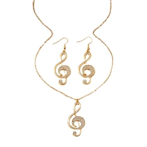 Ensemble bijoux note de musique doré élégant avec strass pour collier et boucles d'oreilles