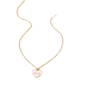 Collana dorata minimalista con ciondolo a cuore in smalto rosa e incisione Love