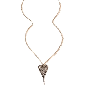 Collana in stile vintage con ciondolo a cuore martellato argentato e catena sottile