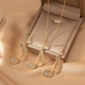 Musical Note Necklace And Earrings Alloy Rhinestone Gold Plated Artistic Fashion Accessory For Women