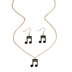 Parure de bijoux notes de musique dorées avec collier et boucles d'oreilles chic
