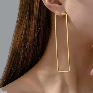 Boucles D'oreilles Minimalistes Géo Rectangulaires Creuses Grands Alliage Métallique Modernes Élégantes Bijoux Pour Femmes