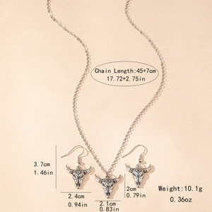 Retro bull head jewelry set including antique silver necklace and drop earrings