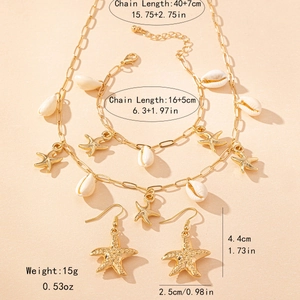 Goldenes Seestern und Muschel Schmuckset mit Kette Armband und Ohrringen auf Pfirsichgrund