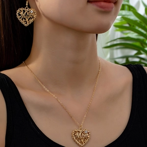 Collana E Orecchini A Cuore Vuoto Mom Lega Placcata Oro Strass Gioielli Eleganti Per Regalo Di Compleanno Mamma