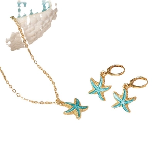 Sommerliches Seestern-Schmuckset mit goldener Kette und türkisfarbenen Ohrringen