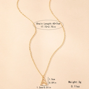 Bamboo style gold letter A pendant necklace details with 45+7cm chain length measurement