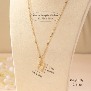 Bamboo style initial H pendant necklace with detailed measurements 45+7cm chain