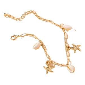 Starfish and seashell charm anklet with gold chain for summer beach vacations