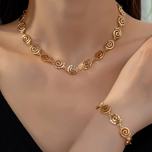 Golden Alloy Spiral Necklace And Bracelet Elegant Vortex Design Jewelry For Women Fashion Commuter Style