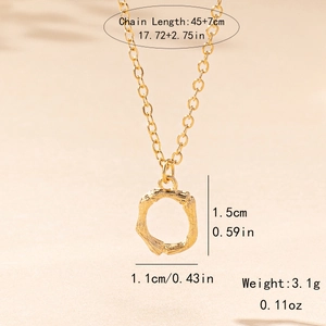 Detail view of gold bamboo texture ring pendant with measurements 45+7cm chain length