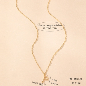 Detailed size view of golden bamboo style letter P pendant with 45+7cm chain length