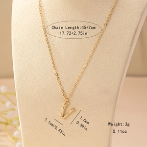 Detailed size specifications for gold letter V bamboo texture pendant necklace jewelry