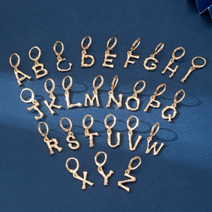 Letter Huggie Hoop Earrings Zinc Alloy Bamboo Texture Initial Dangle For Women Minimalist Retro Fashion Jewelry