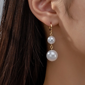 Boucles Oreilles Pendantes Double Künstliche Perle Pour Femme Alliage Doré Anneau Leverback Bijoux Minimalistes Mariage