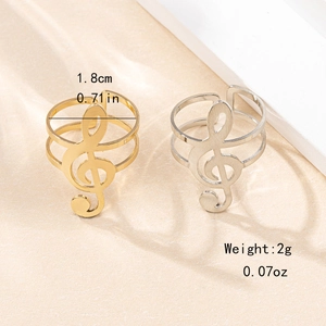 Adjustable music treble clef rings in gold and silver finish with dimensions 1.8cm 2g