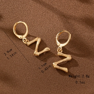 Detailed size view of gold bamboo letter N hoop earring with measurements and weight