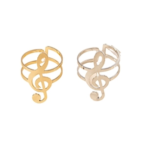 Musical treble clef open rings in gold and silver finish with adjustable double-line band