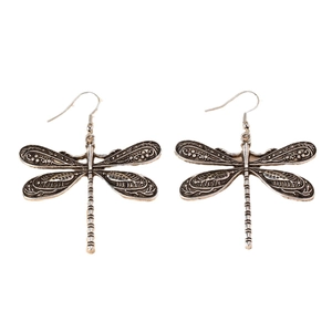 Boucles d'oreilles libellule argent vintage avec ailes évidées et crochets