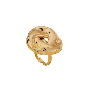 Polished gold adjustable twist knot ring with a minimalist bohemian style for women