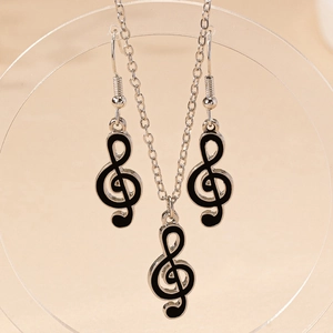 Parure de bijoux musicale élégante avec pendentif clé de sol argenté et boucles d'oreilles