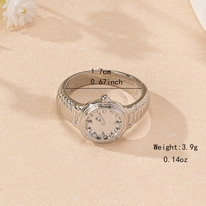 Anello orologio creativo in argento con quadrante statico e finitura con texture vintage