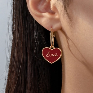 Orecchini Pendenti Cuore Lega Smalto Lettera Love Cerchi Placcati Oro Gioielli Di Moda Per Donna