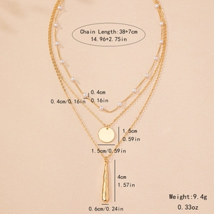 Elegant gold multi-layer necklace with pearl beads and water drop pendant charms