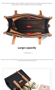 Interior detail of large tote bag showing main compartment and side pockets with zipper